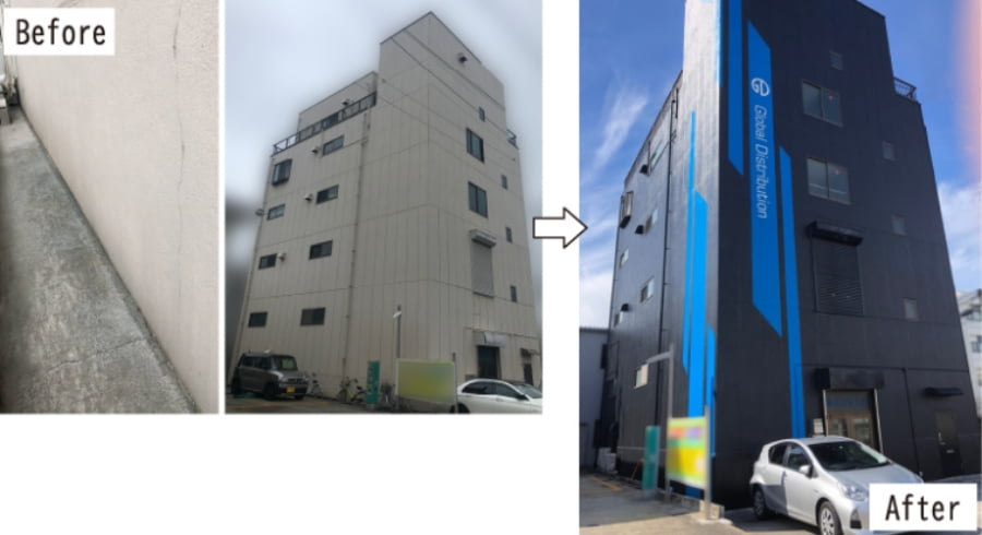 壁のヒビ補修と屋上の防水をし、外壁塗装で一新しました